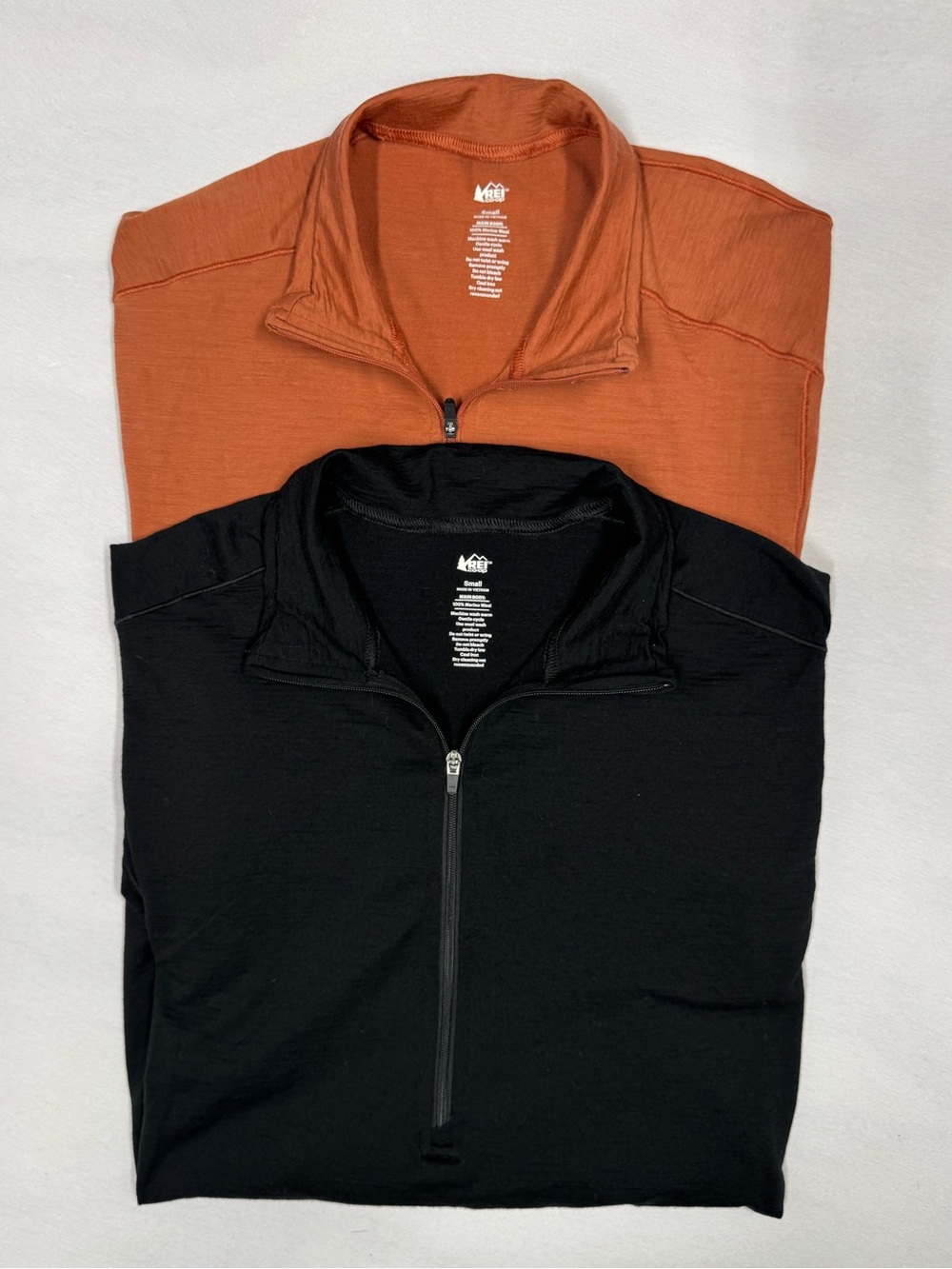 LOT OF 2 REI Co-op Men S 100% Merino Wool Quarter Zip Long Sleeve Base Layer Top